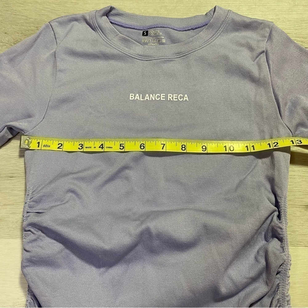 Balance Reca Seamless Long Sleeve Ruched Sides Labender Workout Top, Size Small - Picture 7 of 8